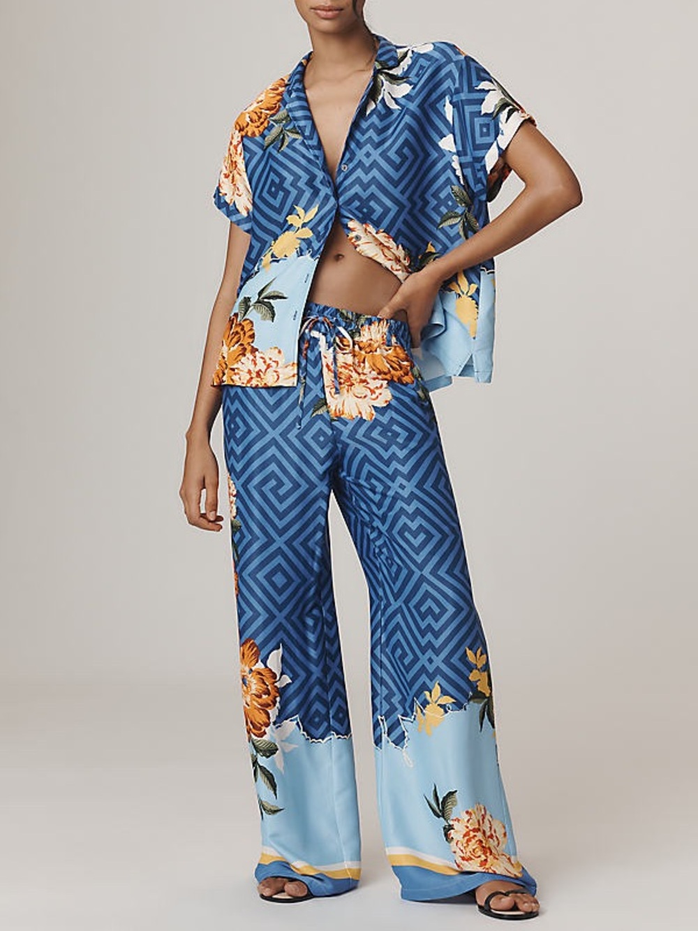 Anthropologie Maeve The Brenna Short-Sleeve Buttondown Shirt and pants set Sz S